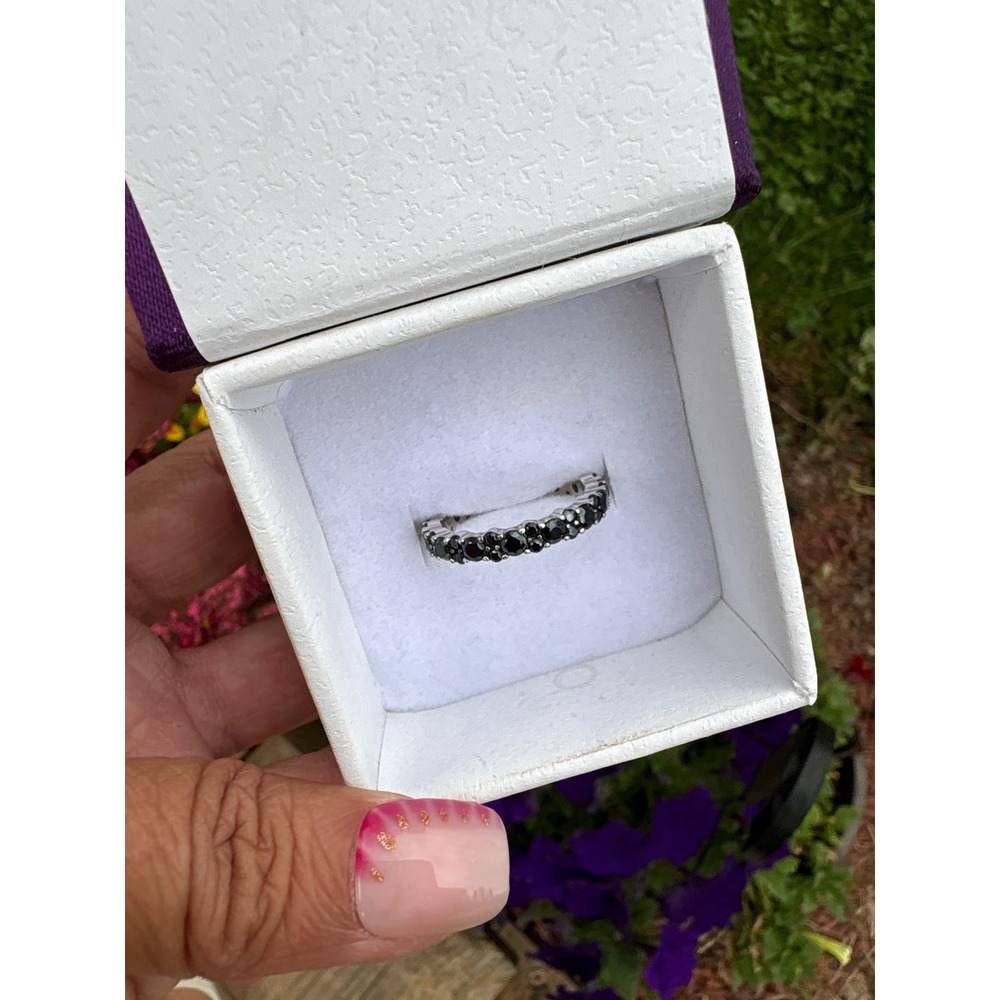 Womens Dark Black Spinel Eternity Band Ring Sterling 8 Stacking Wedding Gothic